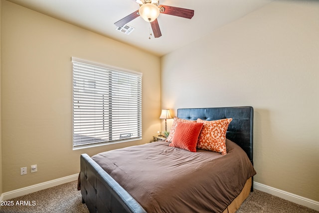 bedroom featuring ceiling fan and carpet flooring