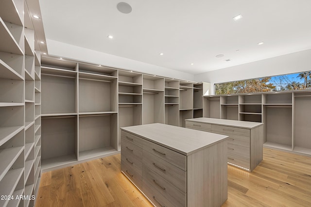 spacious closet with light hardwood / wood-style floors