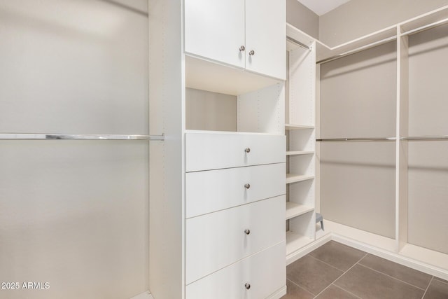 spacious closet featuring dark tile patterned floors