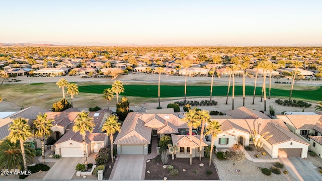 aerial view at dusk with a residential view