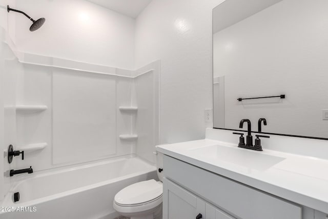 full bath with vanity, toilet, and bathing tub / shower combination