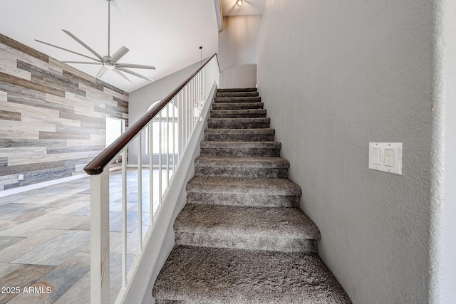 3033 E Millbrae Ln, Gilbert, AZ 85234 - stairs featuring a textured wall and a ceiling fan