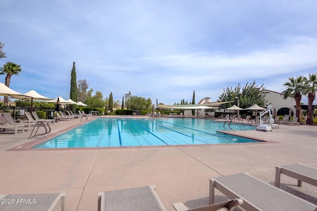 view of swimming pool with a patio area