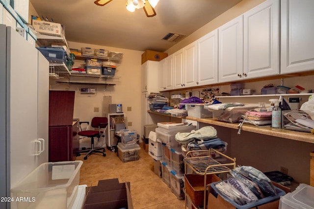 storage room with ceiling fan