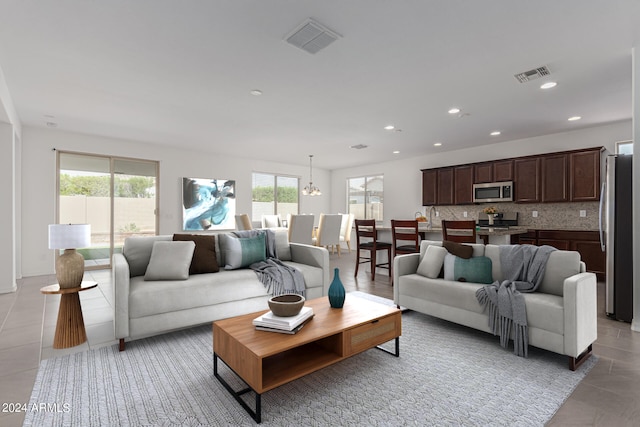 living room featuring light tile patterned floors