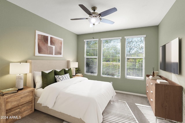 731 E Verde Blvd, Queen Creek, AZ 85140 - bedroom with light carpet, baseboards, and ceiling fan