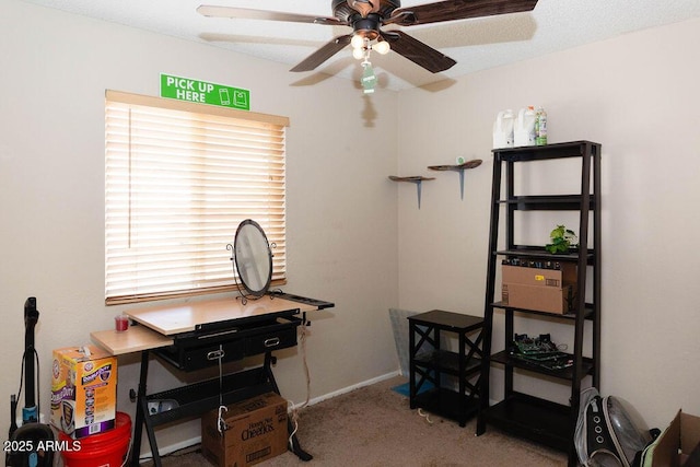 miscellaneous room with carpet floors and ceiling fan