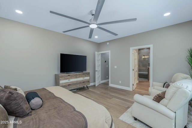 1002 W Rock Springs Cir, Payson, AZ 85541 - bedroom with light wood finished floors, recessed lighting, baseboards, and a ceiling fan