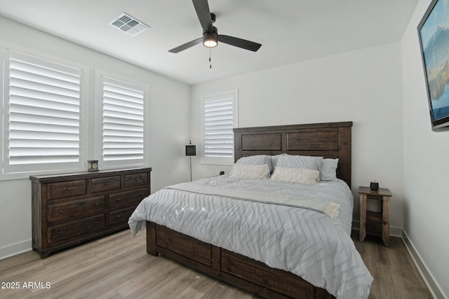 bedroom featuring ceiling fan and wood-type flooring