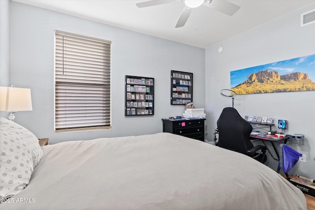 bedroom featuring ceiling fan