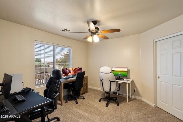 3658 E Pony Track Ln, San Tan Valley, AZ 85140 - home office featuring light colored carpet, ceiling fan, and baseboards