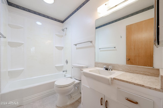 full bathroom with vanity, toilet, tile patterned flooring, and shower / washtub combination