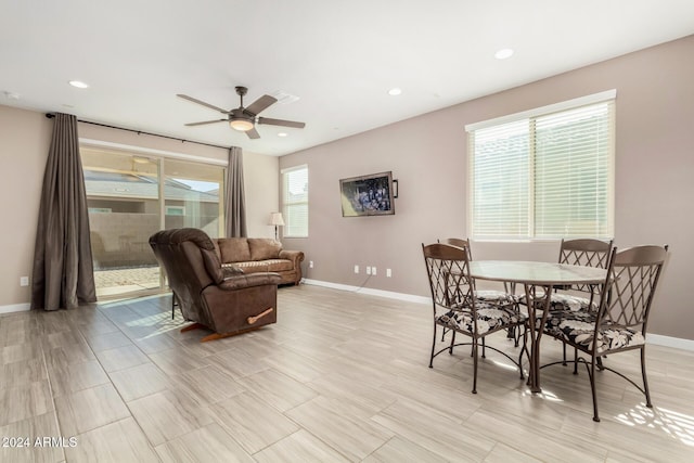 dining room with ceiling fan