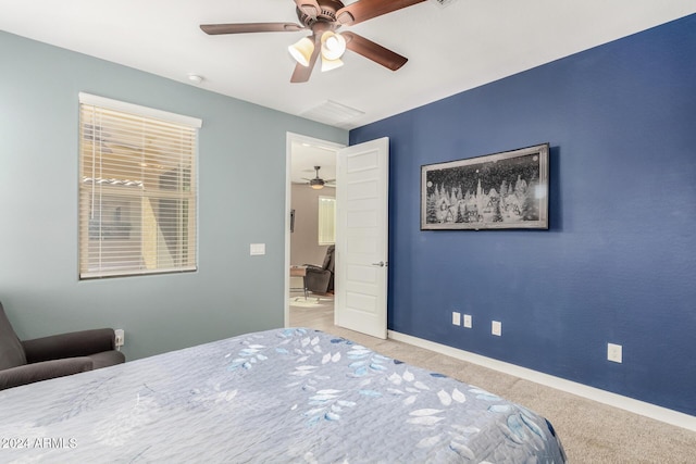 bedroom featuring carpet flooring and ceiling fan