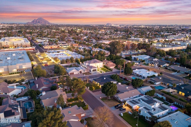 view of aerial view at dusk