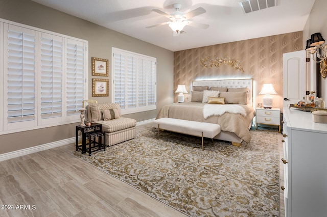 bedroom featuring ceiling fan