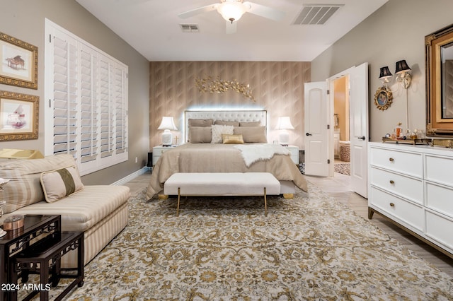 bedroom featuring ceiling fan