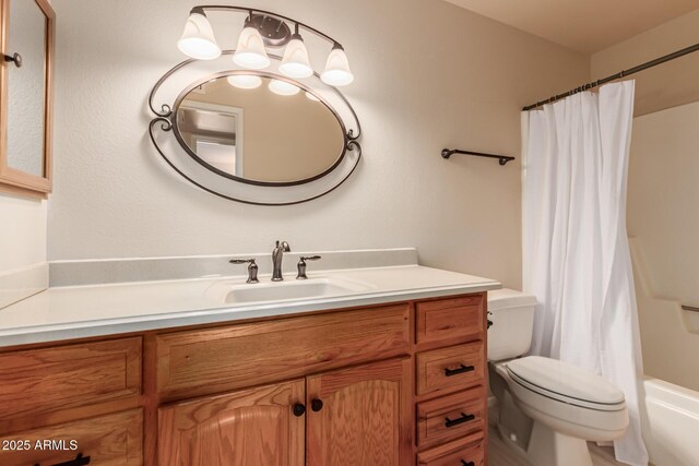 4245 E Yawepe St, Phoenix, AZ 85044 - bathroom featuring shower / bath combination with curtain, toilet, and vanity