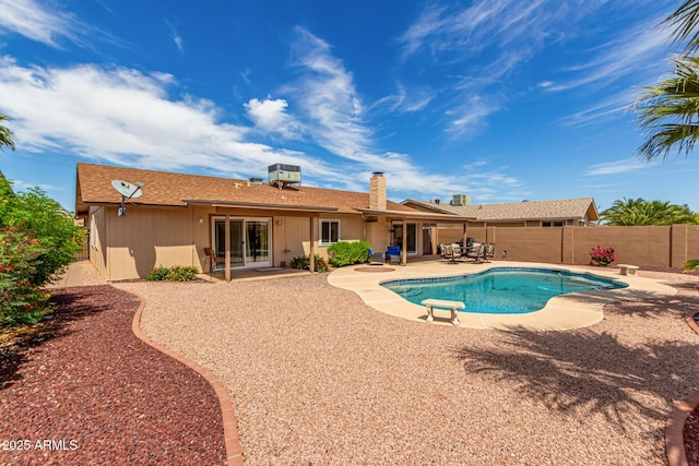 4245 E Yawepe St, Phoenix, AZ 85044 - view of swimming pool featuring cooling unit, a fenced in pool, a fenced backyard, and a patio area