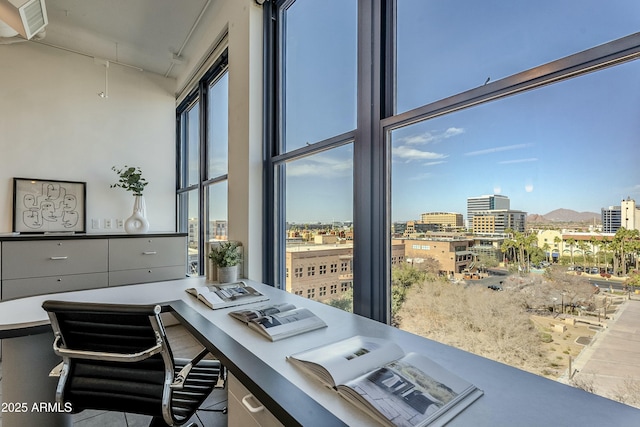 office area with a wall of windows