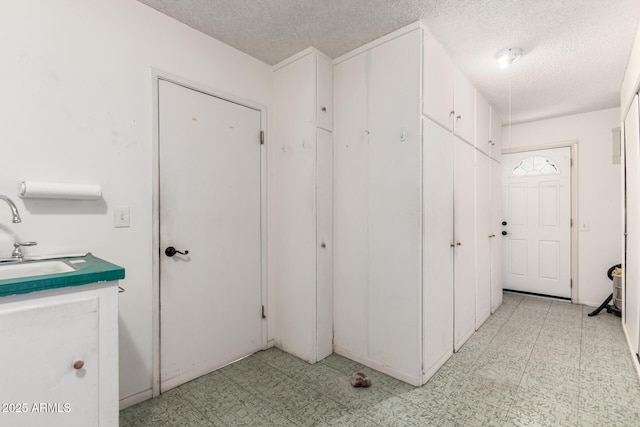 interior space featuring sink and a textured ceiling