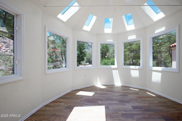 unfurnished sunroom with vaulted ceiling