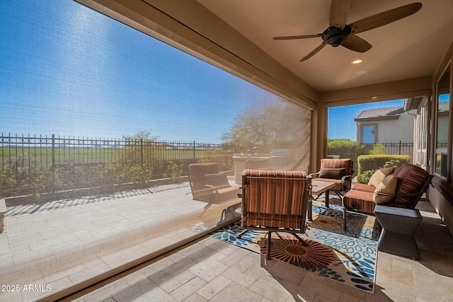 view of patio / terrace featuring an outdoor hangout area and ceiling fan