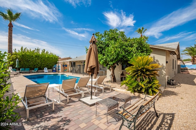 view of swimming pool with a patio area