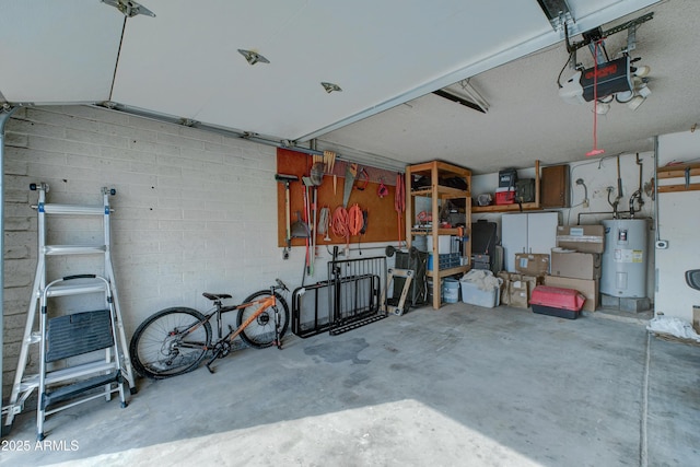 garage featuring a garage door opener and electric water heater