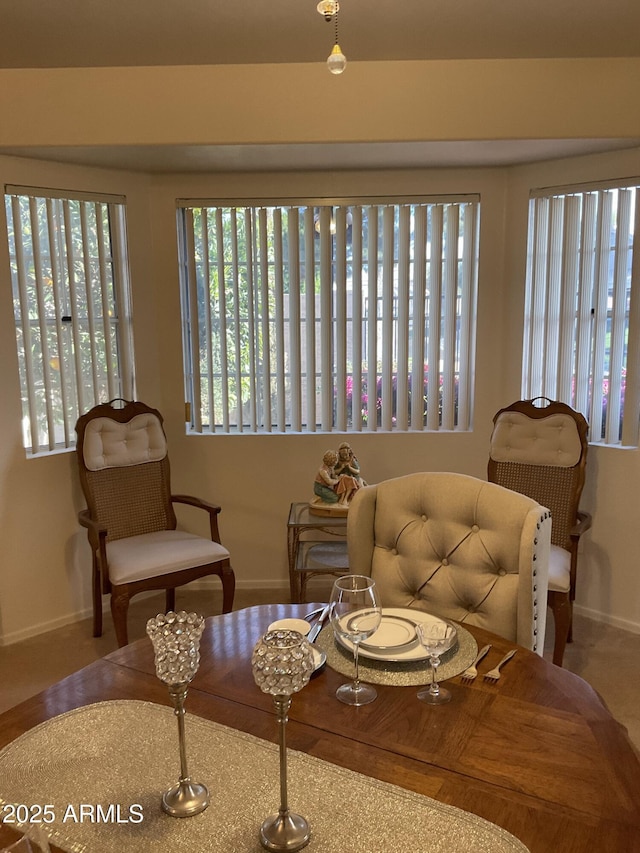 living area featuring plenty of natural light and carpet flooring