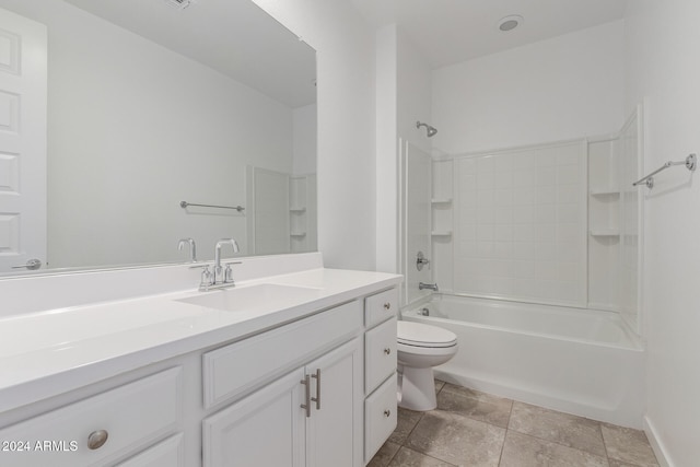 full bathroom featuring vanity, washtub / shower combination, and toilet