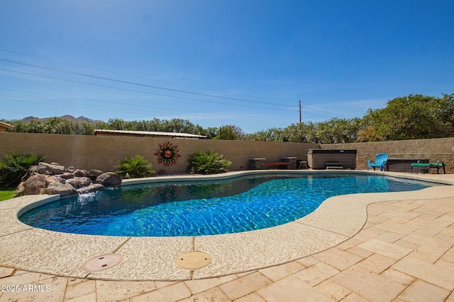 view of swimming pool with a patio area, a fenced backyard, and a fenced in pool