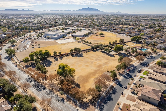 drone / aerial view featuring a mountain view