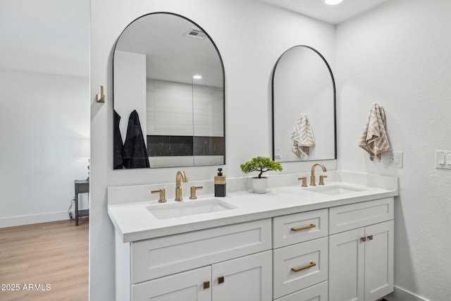 bathroom with wood-type flooring and vanity