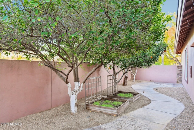 view of yard featuring a fenced backyard and a garden