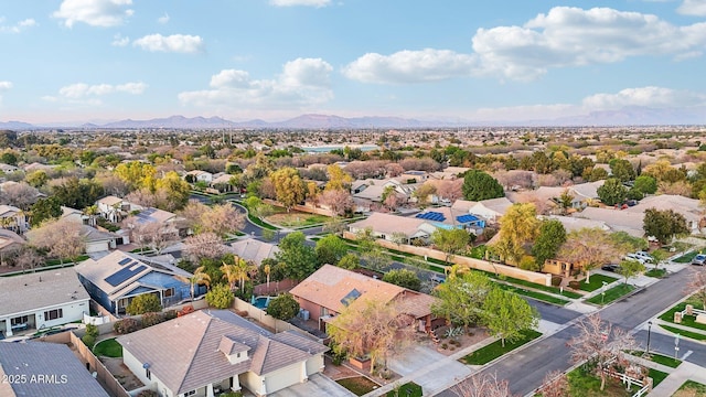 drone / aerial view with a mountain view and a residential view