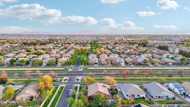 aerial view featuring a mountain view and a residential view