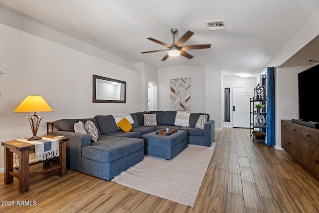 living room with ceiling fan