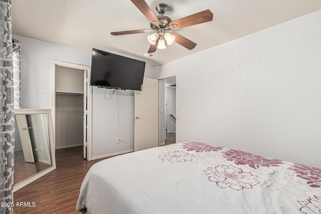 8939 W Villa Rita Dr, Peoria, AZ 85382 - bedroom with dark wood finished floors, a closet, a walk in closet, and ceiling fan