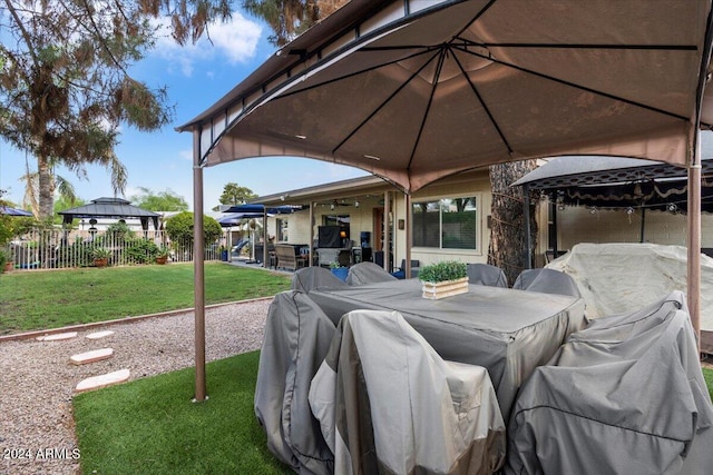 view of patio / terrace featuring a gazebo