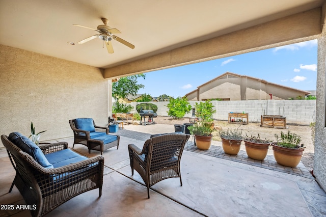 4414 W Monte Way, Laveen, AZ 85339 - fenced backyard with a ceiling fan, a patio area, and a grill