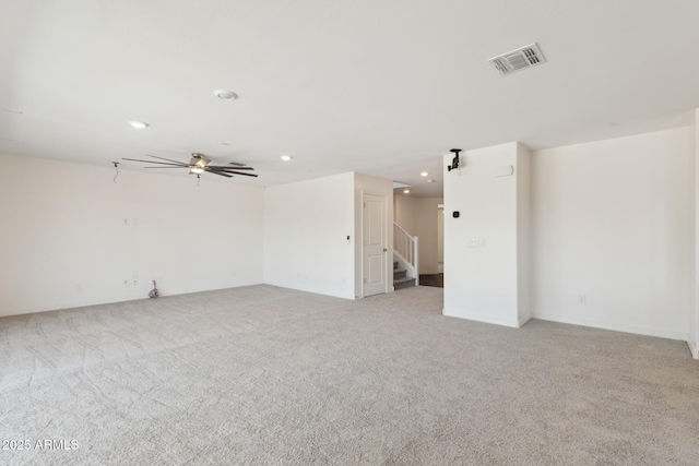 12531 W Glenn Dr, Glendale, AZ 85307 - spare room with recessed lighting, light carpet, stairway, a ceiling fan, and baseboards