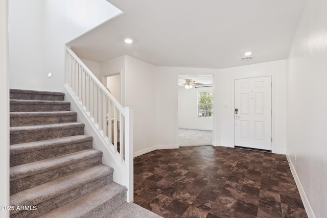 12531 W Glenn Dr, Glendale, AZ 85307 - entryway featuring stairway, ceiling fan, recessed lighting, and baseboards