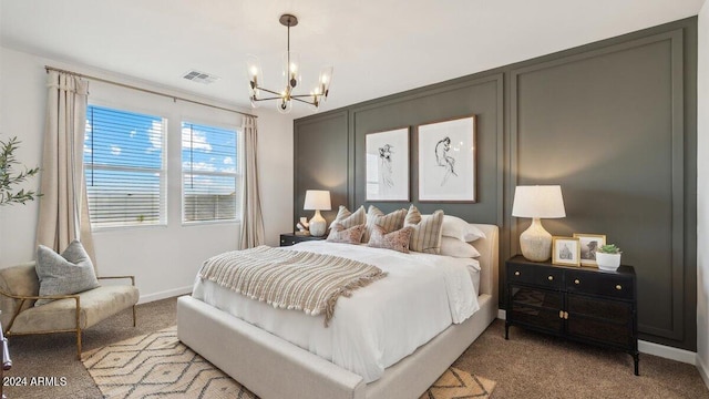 11890 E Cliffrose Ln, Florence, AZ 85132 - bedroom featuring a chandelier, carpet, and baseboards