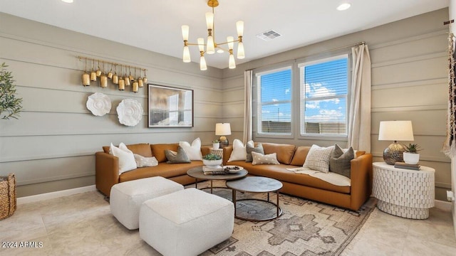 11890 E Cliffrose Ln, Florence, AZ 85132 - tiled living area featuring a chandelier, baseboards, and recessed lighting