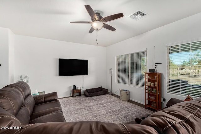 living room with ceiling fan