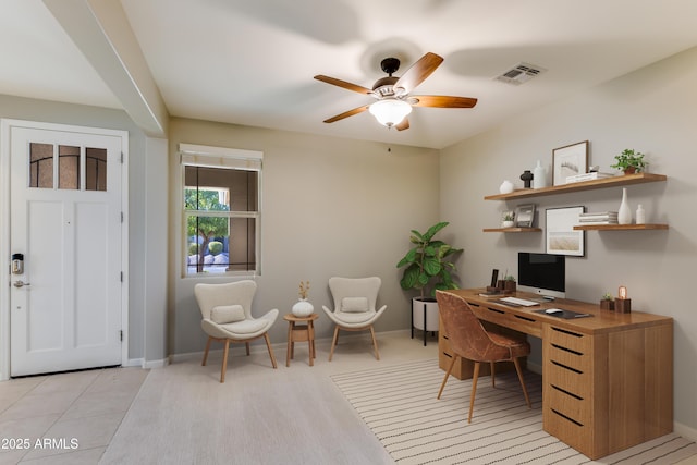 home office featuring ceiling fan