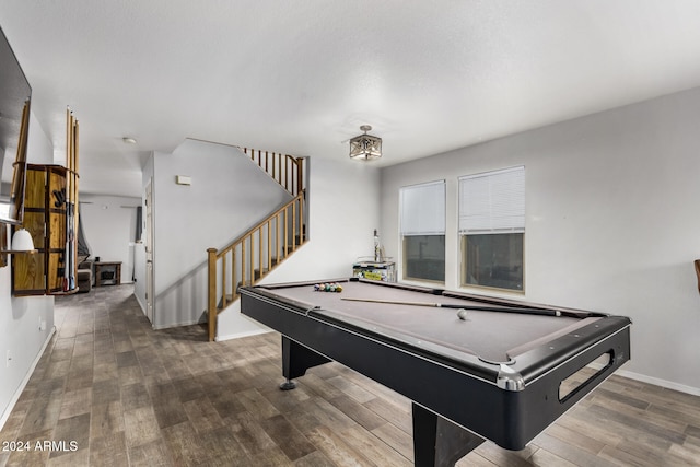 rec room with wood-type flooring and pool table