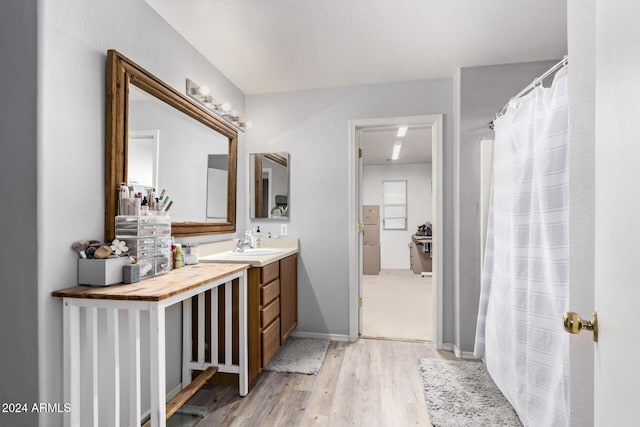 bathroom featuring vanity and wood-type flooring