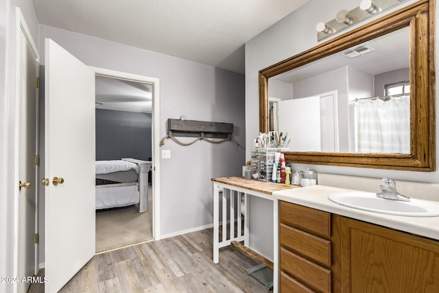 bathroom featuring hardwood / wood-style floors and vanity